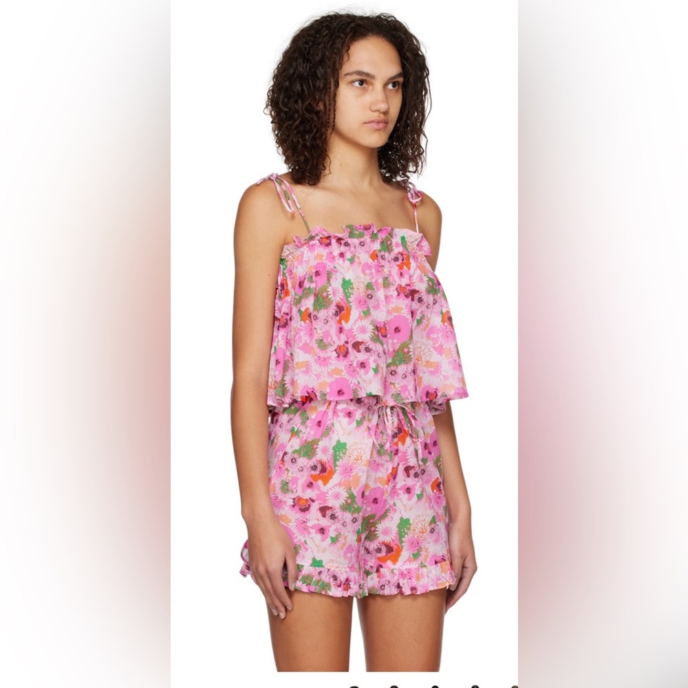 NWOT Ganni Floral Pink Ruffle Romper (2 piece) size 46EU (XL or 16)
